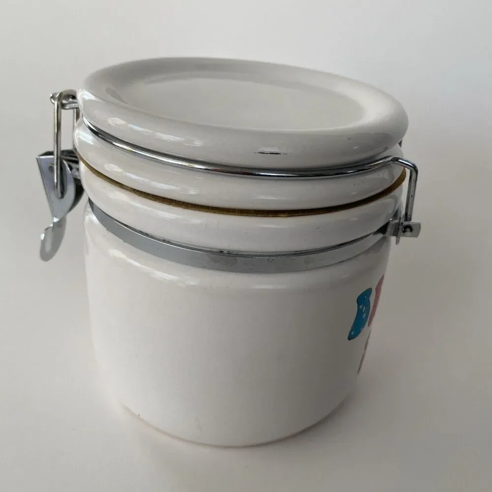Winsome Brown Sugar Canister Ceramic Wire Bail Clamp Lid Vintage Kitchen Jar 80s